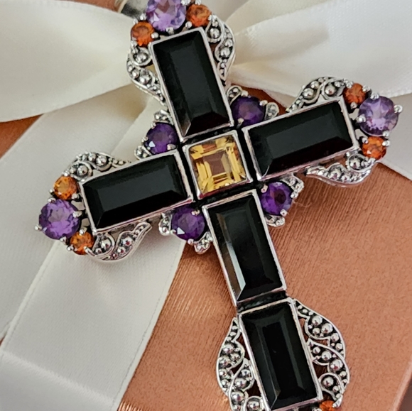 NICKY BUTLER RAJ COLLECTION LIMITED Sterling Silver Onyx Cross Pendant 925 NB - Picture 6 of 10